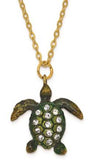 Bejeweled Green Sea Turtle Trinket Box with Necklace