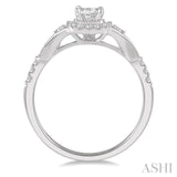 1/2 ctw Diamond Engagement Ring with 1/5 ct Princess Cut Center Stone in 14K White Gold