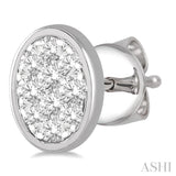 1/3 Ctw Oval Shape Lovebright Round Cut Diamond Bezel Stud Earring in 14K White Gold