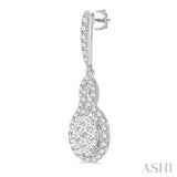1 1/4 Ctw Oval Shape Dangling Lovebright Round Cut Diamond Earring in 14K White Gold