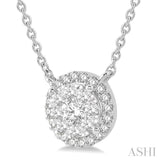1 Ctw Circular Round Cut Diamond Lovebright Pendant With Chain in 14K White Gold