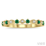 1.8 MM Round Cut Emerald and 1/20 Ctw Round Cut Diamond Precious Half Eternity Wedding Band in 14K Yellow Gold
