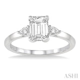3/4 Ctw Octagon Emerald and Pear Cut Diamond Ladies Engagement Ring with 1/2 Ct Emerald Cut Center Stone in 14K White Gold