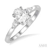 3/4 Ctw Pear and Oval Cut Diamond Ladies Engagement Ring With 1/2 Ct Oval Cut Center Stone in 14K White Gold