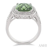 10x10 MM Cushion Shape Green Amethyst and 1/20 Ctw Single Cut Diamond Ring in Sterling Silver