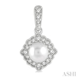 6 MM Cultured Pearl and 1/4 Ctw Round Cut Diamond Halo Earrings in 10K White Gold