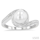 7x7 MM Round Shape Cultured Pearl and 1/50 Ctw Bypass Round Cut Diamond Ring in Sterling Silver