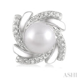 6x6 MM Round Shape Cultured Pearls and 1/50 Ctw Swirl Round Cut Diamond Earring in Sterling Silver