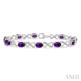 7x5 MM Oval Cut Amethyst and 1/10 Ctw Round Cut Diamond Semi-Precious Infinity Bracelet in Sterling Silver