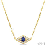 2.60 MM Round Cut Sapphire and 1/10 Ctw Evil Eye Round Cut Diamond Precious Petite Fashion Pendant With Chain in 10K Yellow Gold