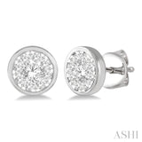1/2 Ctw Medallion Lovebright Round Cut Diamond Bezel Stud Earring in 14K White Gold