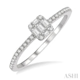 1/4 Ctw Cushion Shape Petite Baguette and Round Cut Diamond Fashion Promise Ring in 14K White Gold