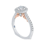 Diamond Halo Engagement Ring In with Band 14K Two-Tone Gold (Semi-Mount)