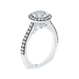 Black Rhodium Tips Round Diamond Halo Engagement Ring in 14K White Gold (Semi-Mount)