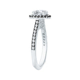 Black Rhodium Tips Round Diamond Halo Engagement Ring in 14K White Gold (Semi-Mount)