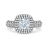 Black and White Rhodium Tips Diamond Double Halo Engagement Ring with Band in 14K White Gold (Semi-Mount)