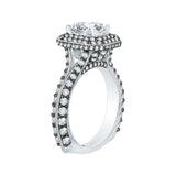 Black and White Rhodium Tips Diamond Double Halo Engagement Ring with Band in 14K White Gold (Semi-Mount)
