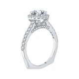Princess Cut Diamond Halo Engagement Ring with Band in 14K White Gold (Semi-Mount)