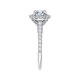 Princess Cut Diamond Halo Engagement Ring with Band in 14K White Gold (Semi-Mount)