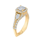 Cushion Cut Split Shank Diamond Halo Engagement Ring in 14K Yellow Gold (Semi-Mount)