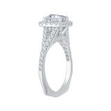 Split Shank Emerald Cut Diamond Halo Engagement Ring in 14K White Gold (Semi-Mount)