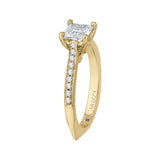 Princess Cut Diamond Solitaire with Accents Engagement Ring in 14K Yellow Gold (Semi-Mount)
