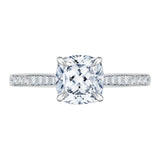 Cushion Cut Diamond Solitaire with Accents Engagement Ring in 14K White Gold (Semi-Mount)