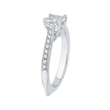 Cushion Cut Diamond Solitaire with Accents Engagement Ring in 14K White Gold (Semi-Mount)