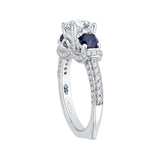 Euro Shank Round Diamond and Sapphire Three-Stone Engagement Ring in 14K White Gold (Semi-Mount)