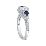 Oval Shape Diamond and Sapphire Three-Stone Engagement Ring in 14K White Gold (Semi-Mount)