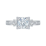 Diamond Vintage Engagement Ring In 14K White Gold (Semi-Mount)