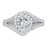 Split Shank Pear Shape Diamond Halo Engagement Ring In 14K White Gold (Semi-Mount)
