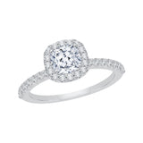 Cushion Cut Diamond Halo Engagement Ring In 14K White Gold