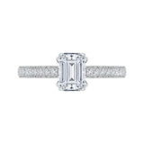 Emerald Cut Diamond Cathedral Style Engagement Ring in 14K White Gold