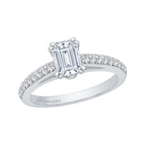 Emerald Cut Diamond Cathedral Style Engagement Ring in 14K White Gold 
