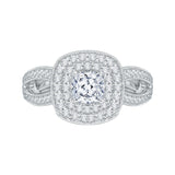 Split Shank Cushion Cut Diamond Double Halo Engagement Ring in 14K White Gold