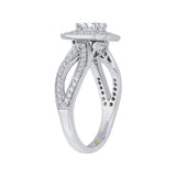 Split Shank Cushion Cut Diamond Double Halo Engagement Ring in 14K White Gold 