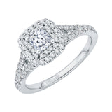 Split Shank Princess Cut Diamond Double Halo Engagement Ring in 14K White Gold