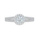 Split Shank Round Diamond Halo Engagement Ring In 14K White Gold