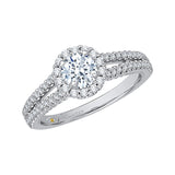 Split Shank Round Diamond Halo Engagement Ring In 14K White Gold