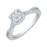 Split Shank Diamond Halo Engagement Ring in 14K White Gold