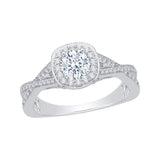 Split Shank Round Diamond Halo Engagement Ring in 14K White Gold