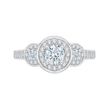 Diamond Three-Stone Halo Engagement Ring in 14K White Gold