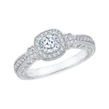 Cushion Cut Diamond Halo Engagement Ring in 14K White Gold