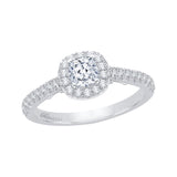 Cushion Cut Diamond Halo Engagement Ring in 14K White Gold