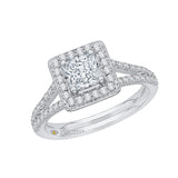 Split Shank Princess Cut Diamond Halo Engagement Ring in 14K White Gold