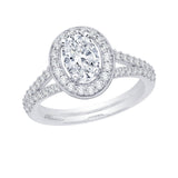 Split Shank Oval Cut Diamond Halo Engagement Ring in 14K White Gold
