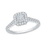 Princess Cut Diamond Halo Engagement Ring in 14K White Gold
