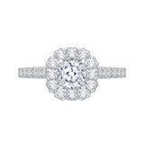 Cushion Cut Diamond Halo Engagement Ring in 14K White Gold