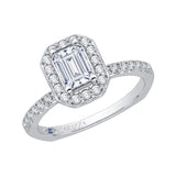 Emerald Cut Diamond Halo Engagement Ring in 14K White Gold (Semi-Mount)